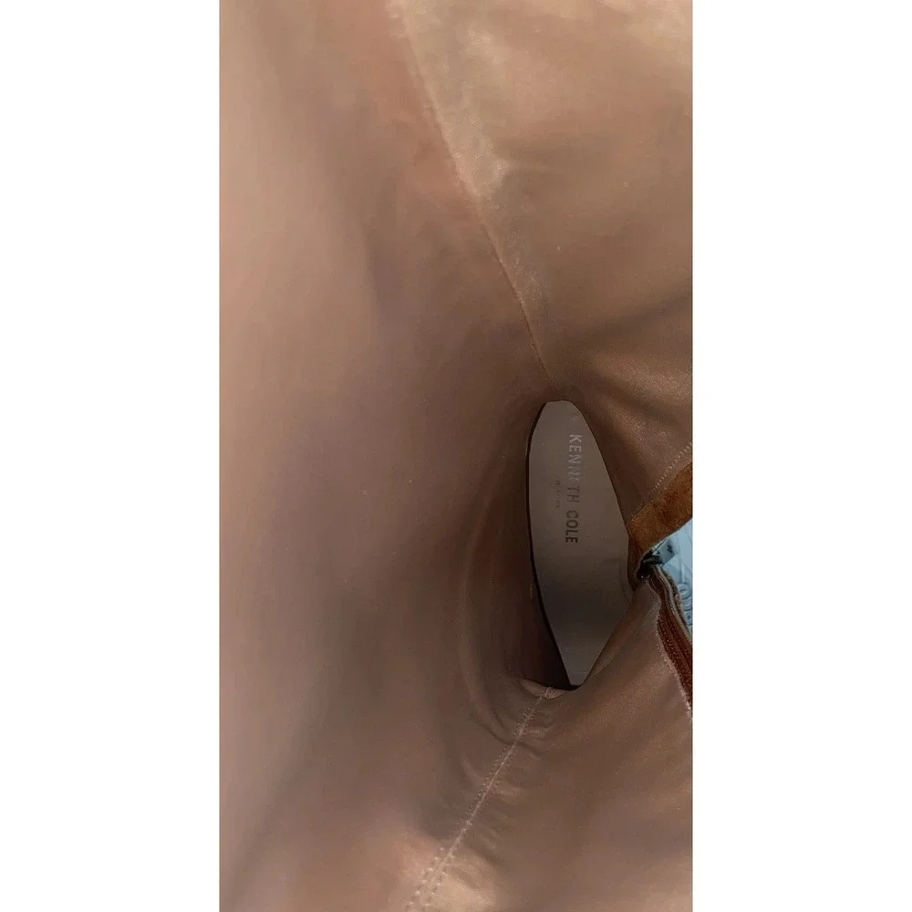 KENNETH COLE Women Justin Leather Knee-hi,High-heel Riding Boots Caramel Color 6